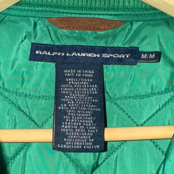 Ralph Lauren | Kelly Green Quilted Vest with Embroidered Crest Suede - Picture 5 of 7